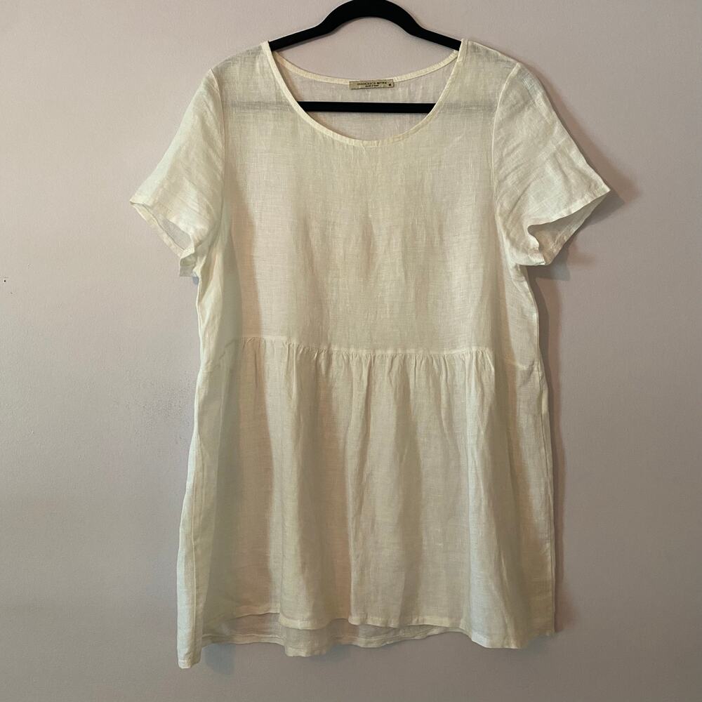 Francesca Bettini White Linen Top Minimalist Lagenlook Flowy Women's size Medium